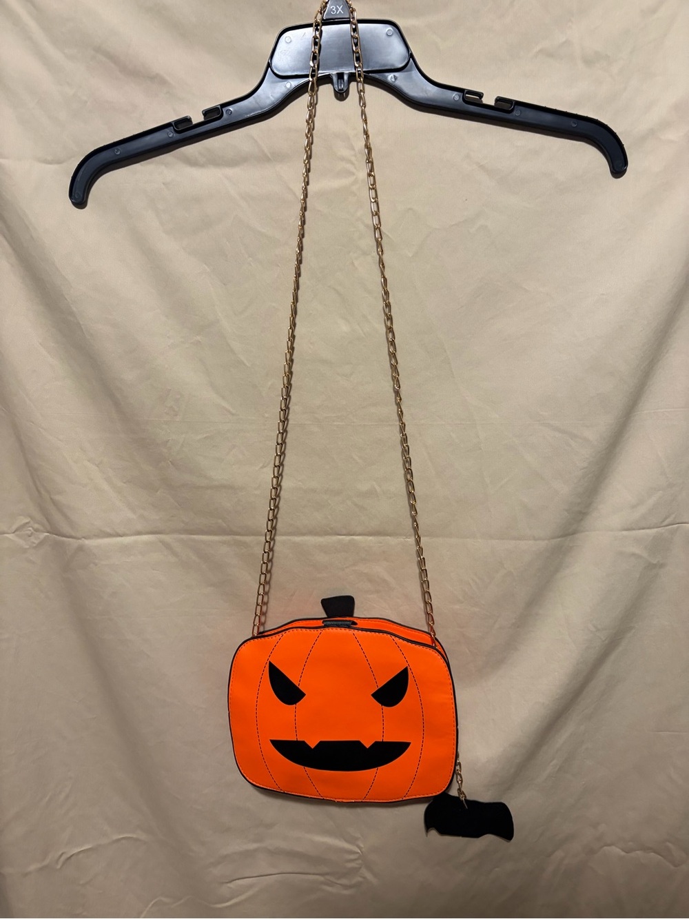 Source Unknown Orange Pumpkin Mini Crossbody with Black Bat Charm